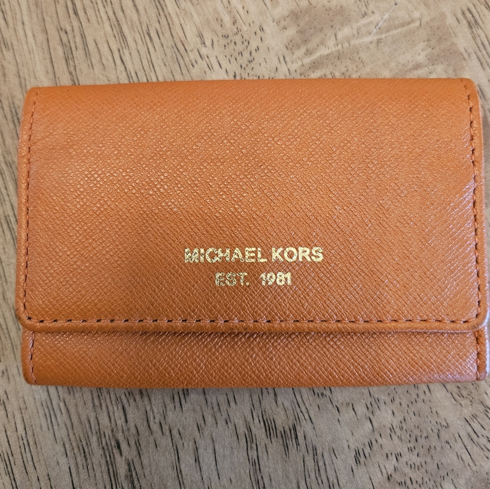 Michael Kors Orange Pebbled Leather Snap Card Holder